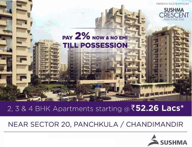 Pay 2% now & no EMI till possession at Sushma Crescent in Chandigarh Update
